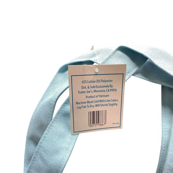 Trader Joe's Tote Light Blue Mint Green Canvas Mini Limited Edition - Picture 2 of 4